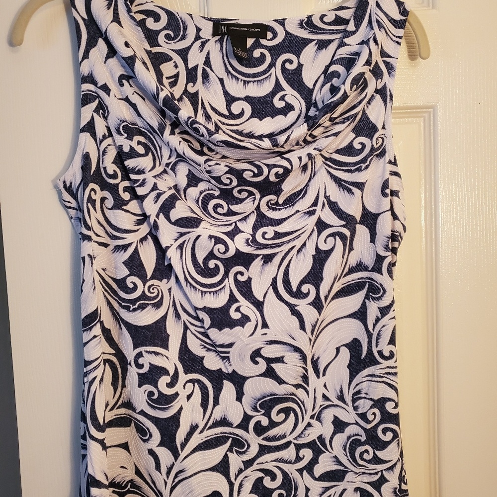 Denim Blue with White Paisley Scrolls